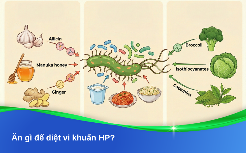 Ăn gì để diệt vi khuẩn HP? Gợi ý thực phẩm hỗ trợ bảo vệ dạ dày khoa học